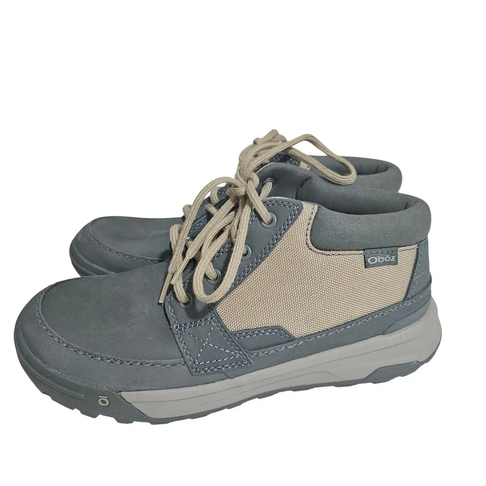 Oboz Bozeman Mid Hiking Boots Mens 8 Charcoal Gray Tan Nubuck Leather Shoes